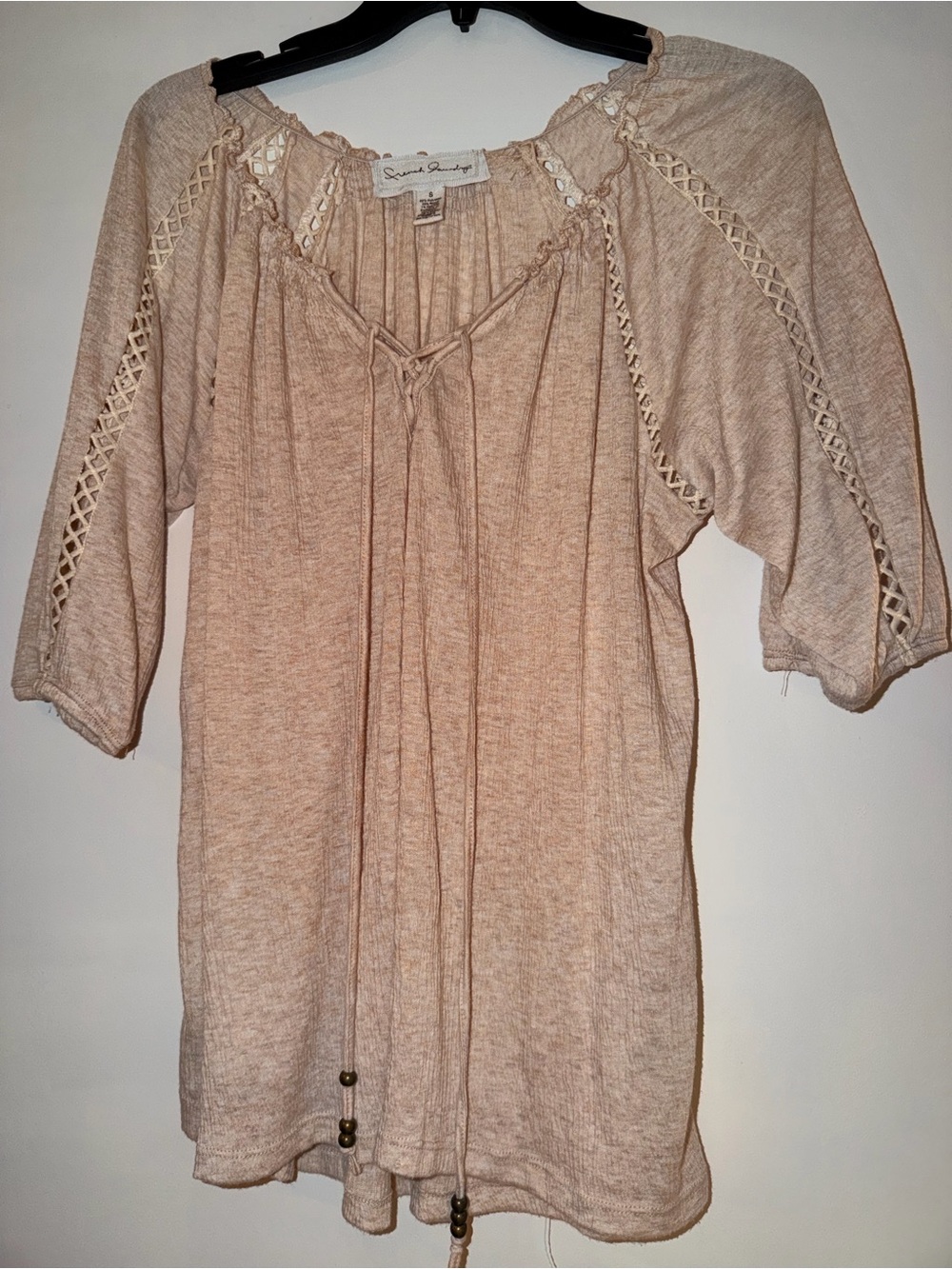 French Laundry Light Beige Peasant Tunic with Lace Trim